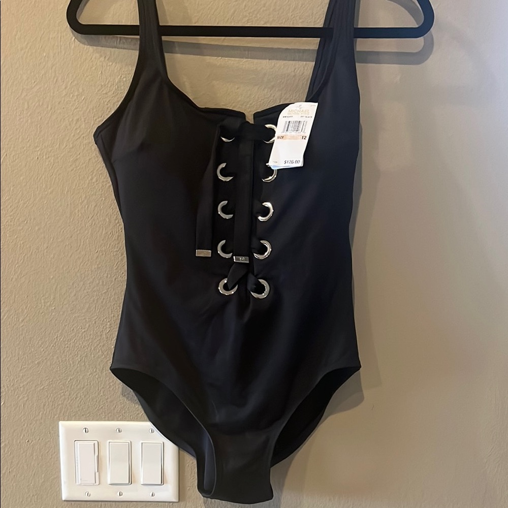 Michael Kors Black Textured One Piece Swimsuit